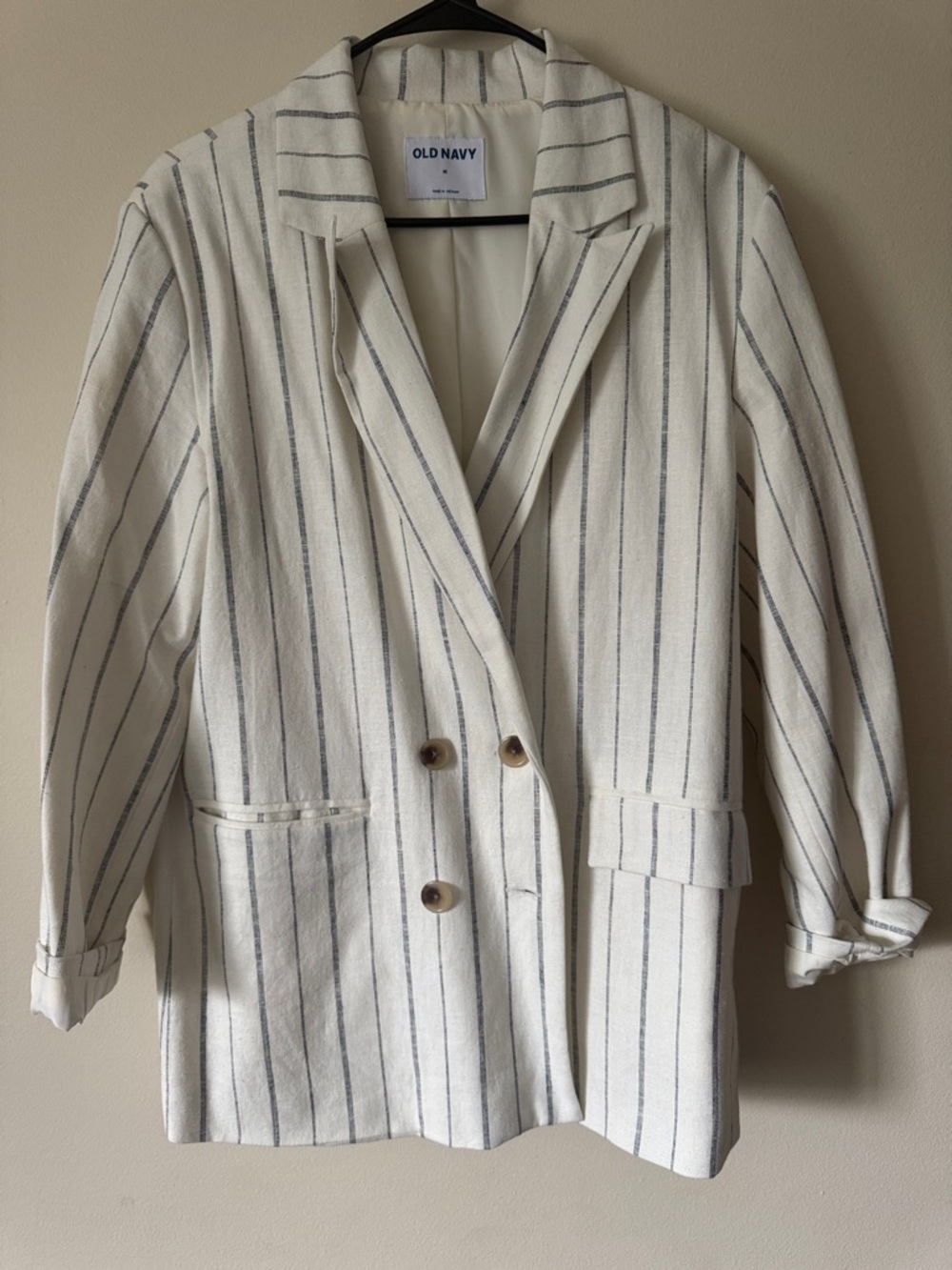Old Navy Cream Blazer with Navy Pinstripes